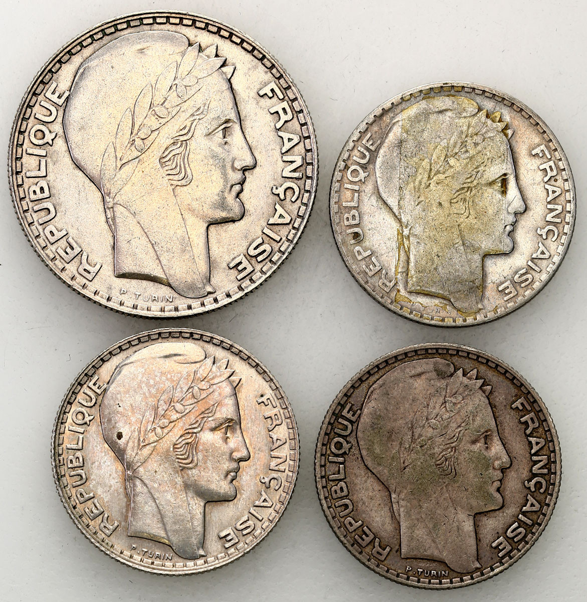 Francja, 10, 20 franków 1930-1933, Paryż, zestaw 4 monet